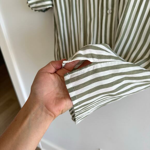 Vince Coast Striped Long Sleeve Shirtdress Green White - Picture 10 of 10